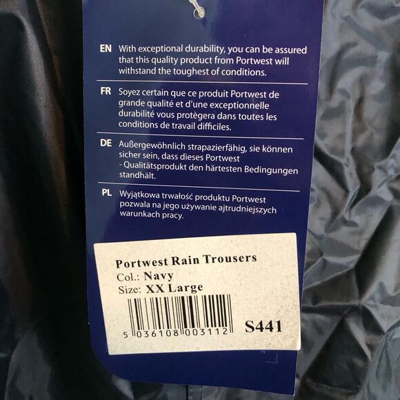 NWT Portwest Classic Rain Pants S441 Navy Blue Elastic Waist: Men's XXL - Picture 5 of 9